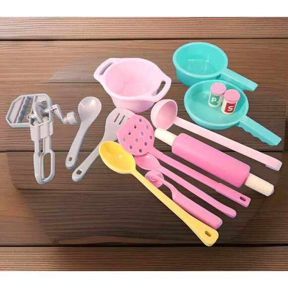 Pretend Cooking Set Pot Pan Spoons Mixer Plastic Play Circle Battat 13 Pieces - Picture 2 of 12